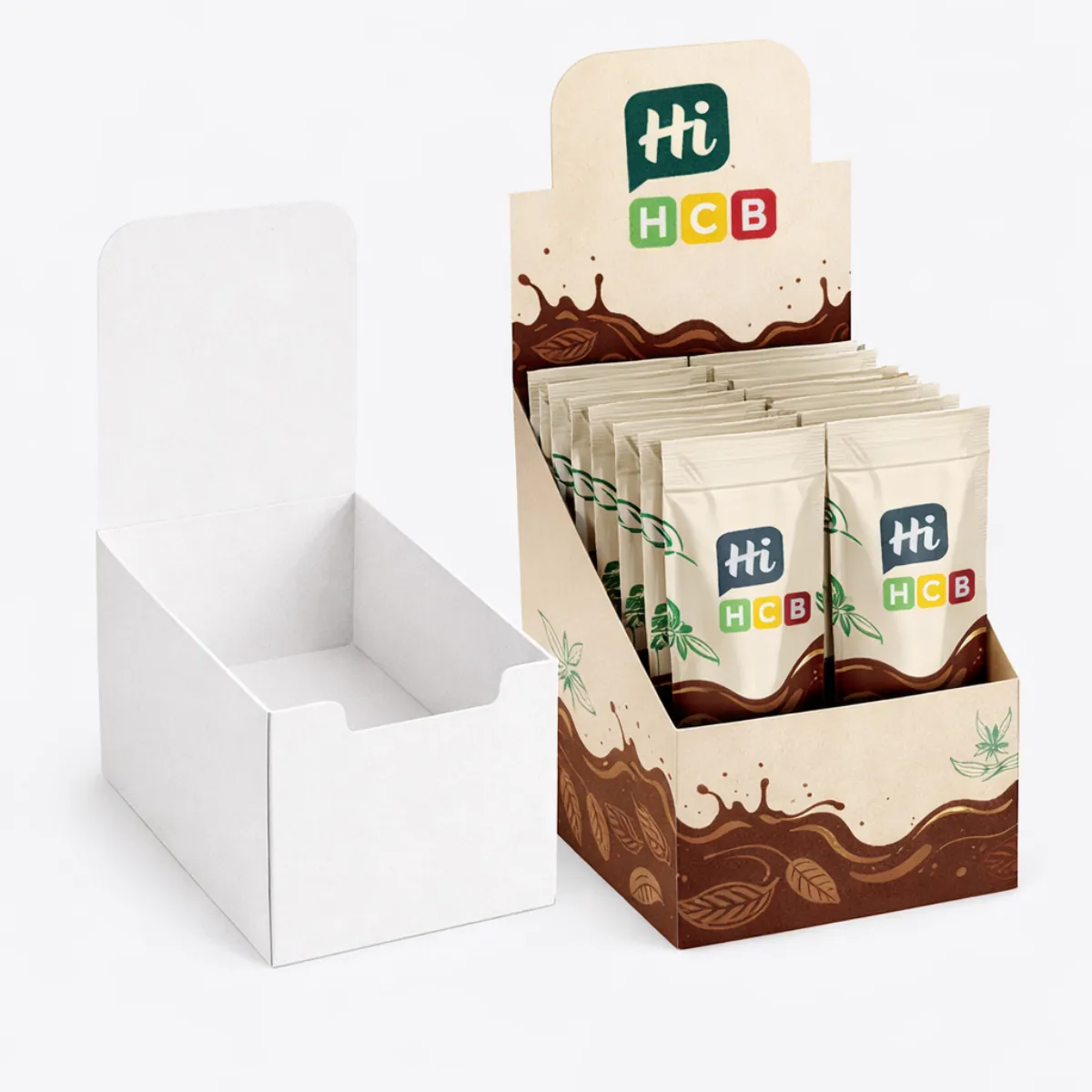 Luxury CBD chocolate packaging boxes with colourful geometric patterns and professional matt finish for retail display- class=